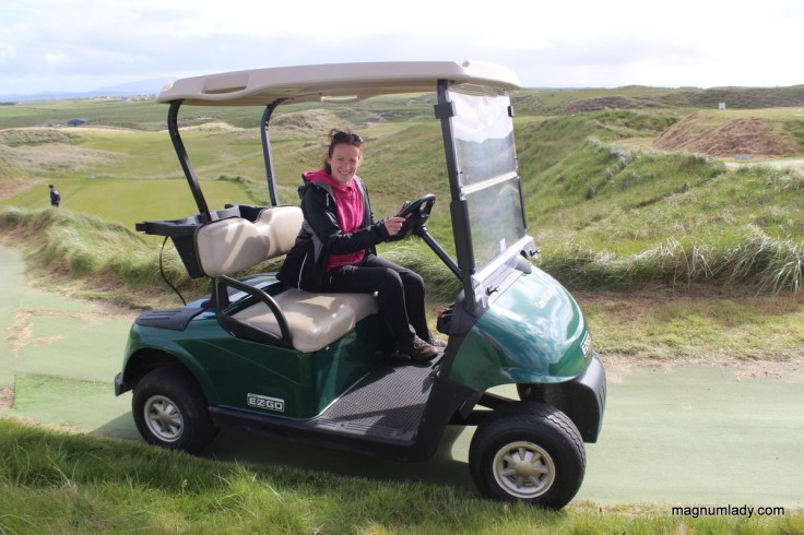 Agatha on the golf buggy