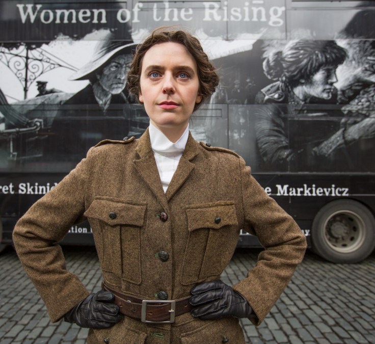 No Repro Fee7-3-2016Picture shows Olwen Jennings as 1916 revolutionary ‘Kathleen Lynn’, on the eve of International Women’s Day, Bus Éireann and the Royal Irish Academy (RIA) today (March 7th 2016) launched a collaborative, nationwide campaign to commemorate leading female figures in the 1916 Rising. ‘Women of the Rising: Journeys and Learnings’ will feature on 650 buses nationwide, including a 75 seater double decker bus (pictured). Bus Éireann also announced a drive to recruit more female apprentices and enhanced bus services to Dublin for the 1916 Easter celebrations. Pic:Naoise Culhane-no fee