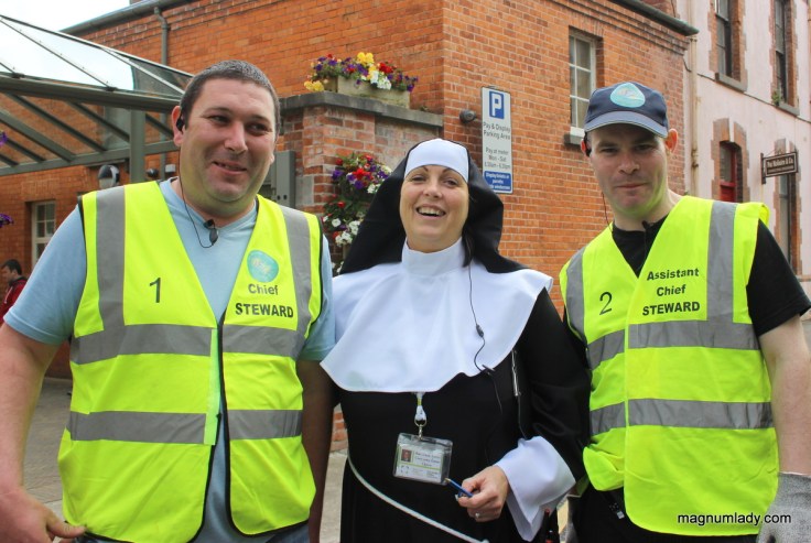 Nun and security guards