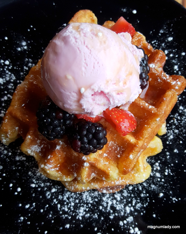 Waffles with fruit and ice cream 